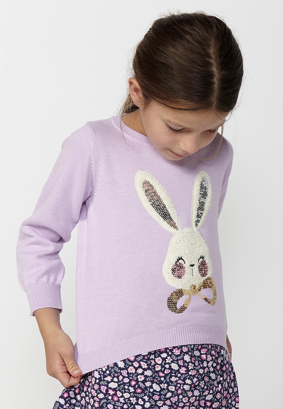 Jersey Niña Conejo Lentejuelas Cuello Redondo – Koroshi Lila