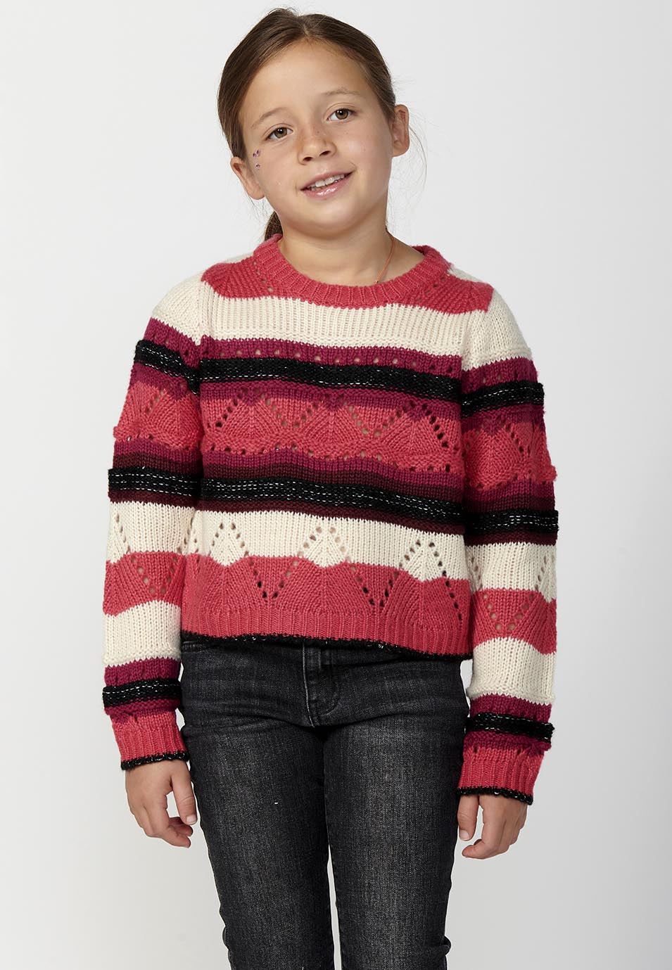 Jersey Niña Tricot Rayas Punto Calado – Koroshi Fucsia