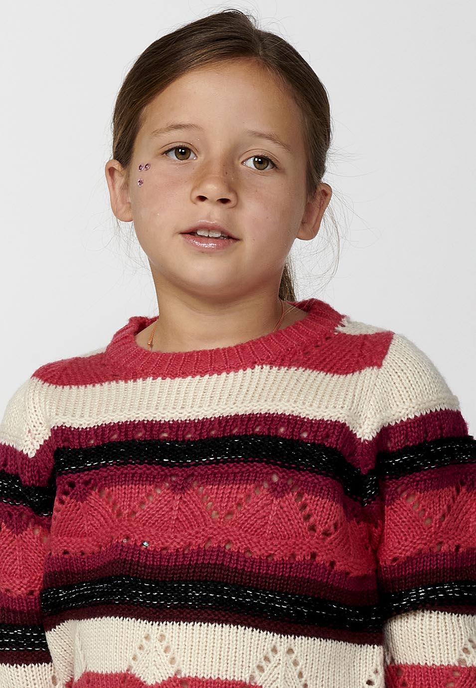 Jersey Niña Tricot Rayas Punto Calado – Koroshi Fucsia