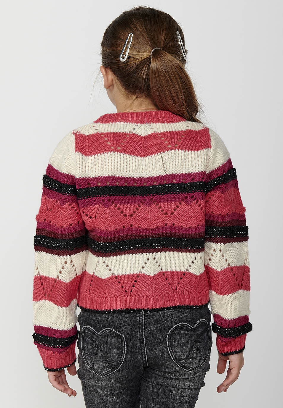 Jersey Niña Tricot Rayas Punto Calado – Koroshi Fucsia