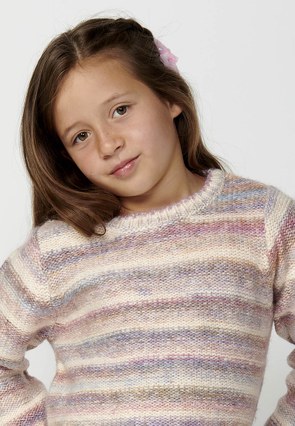 Jersey Niña Tricot Rayas Pastel Cuello Redondo – Koroshi Rosa