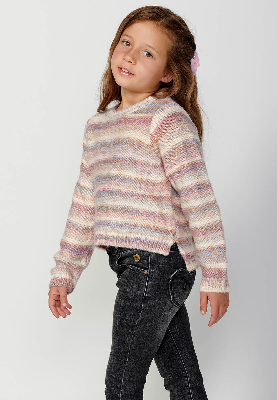 Jersey Niña Tricot Rayas Pastel Cuello Redondo – Koroshi Rosa