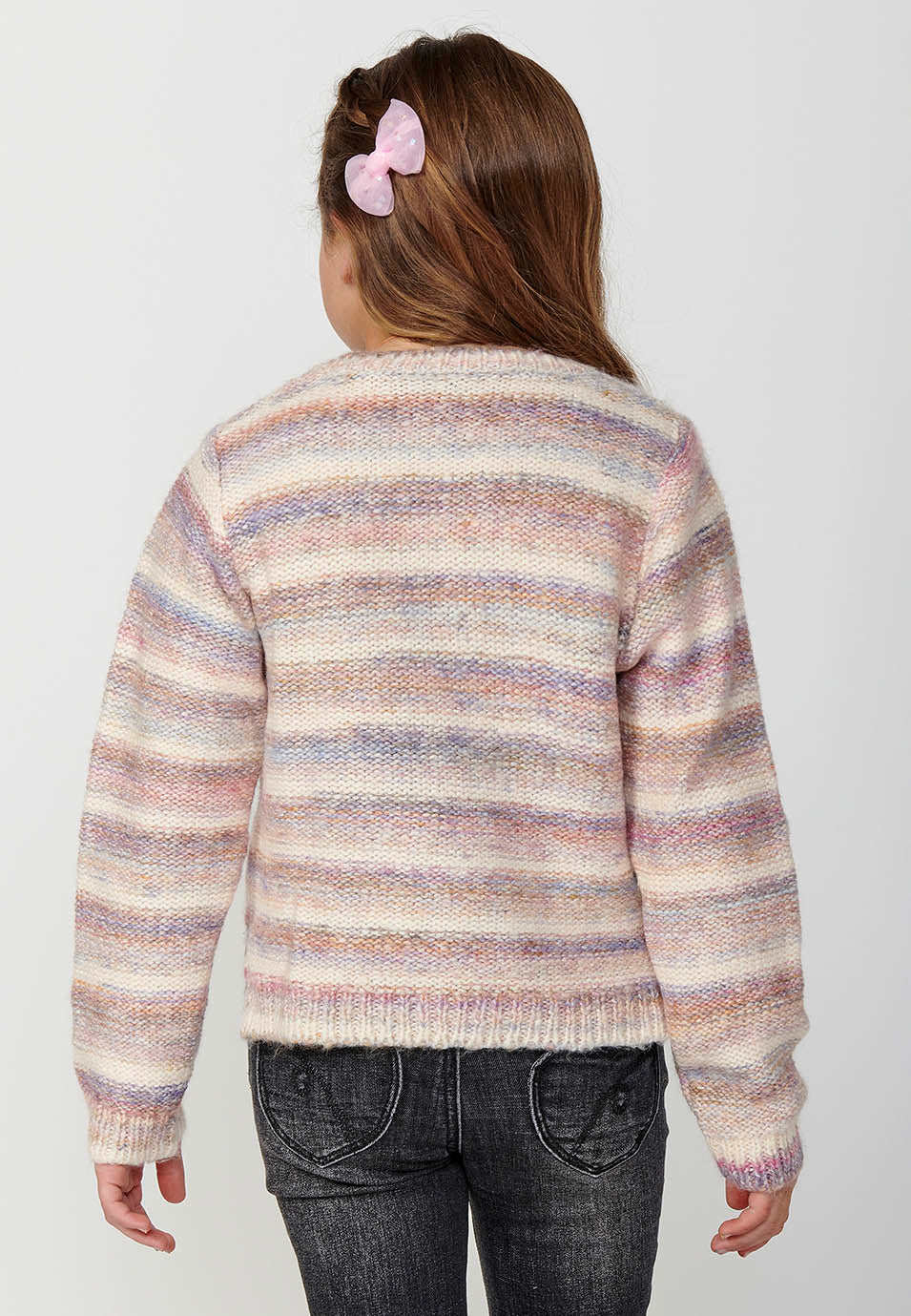 Jersey Niña Tricot Rayas Pastel Cuello Redondo – Koroshi Rosa