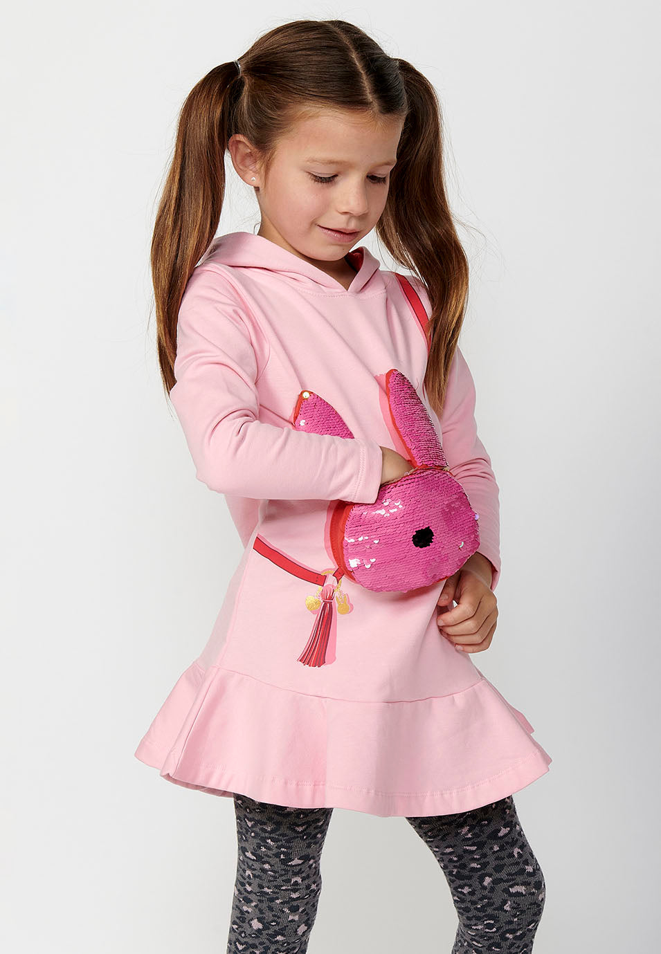 Vestido Niña Manga Larga Falda con Volante – Koroshi Rosa