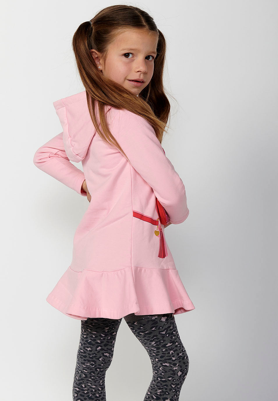 Vestido Niña Manga Larga Falda con Volante – Koroshi Rosa
