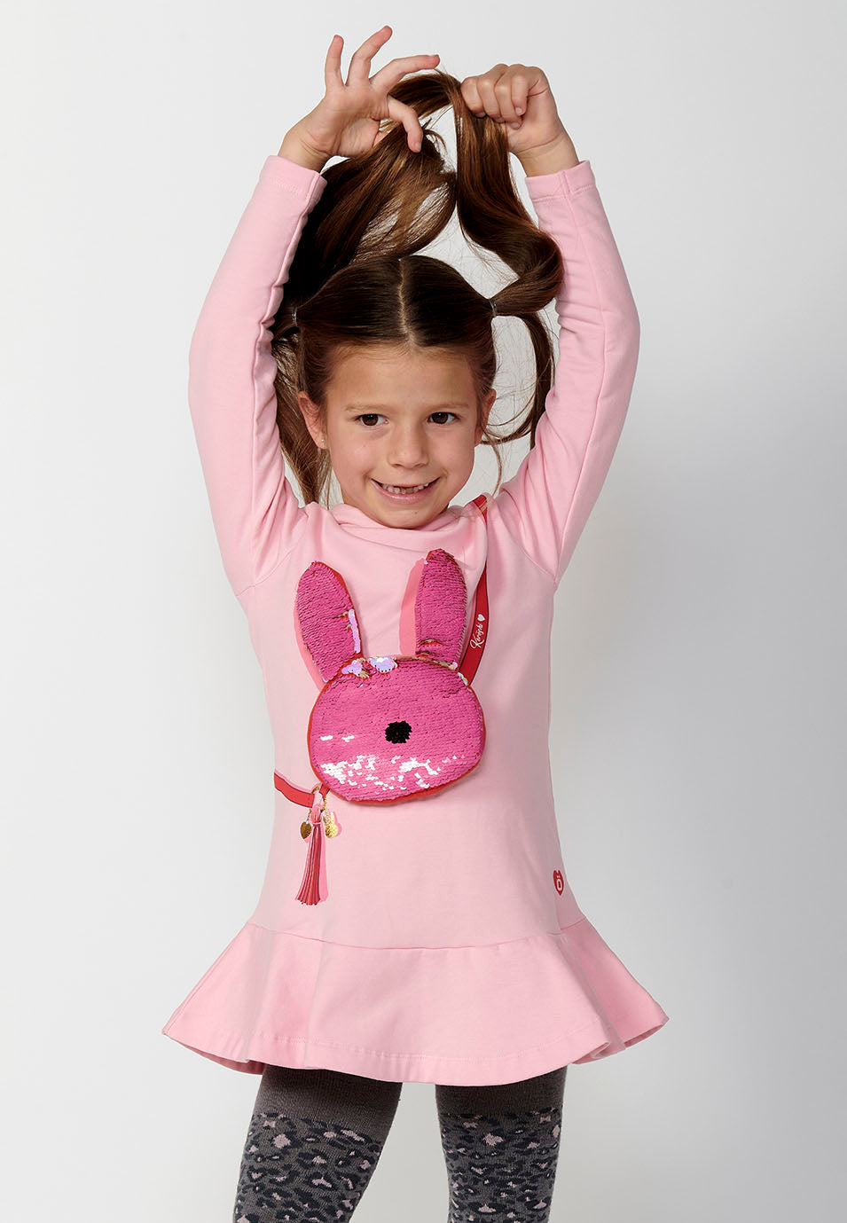 Vestido Niña Manga Larga Falda con Volante – Koroshi Rosa