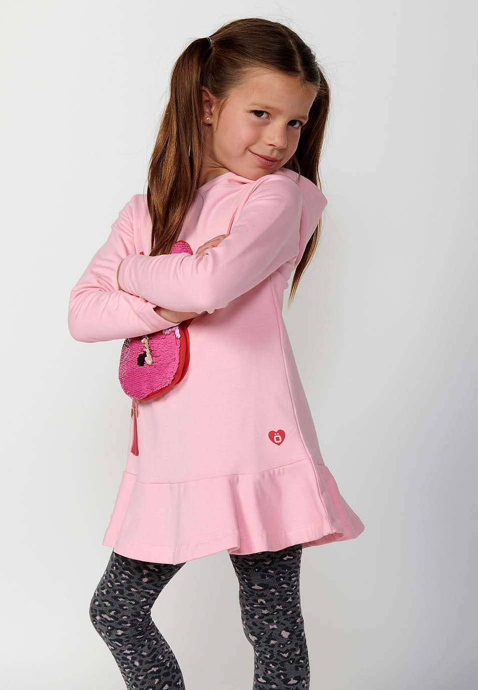 Vestido Niña Manga Larga Falda con Volante – Koroshi Rosa
