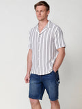 Camisa Hombre Manga Corta Rayas Verticales Algodón Crudo – Koroshi