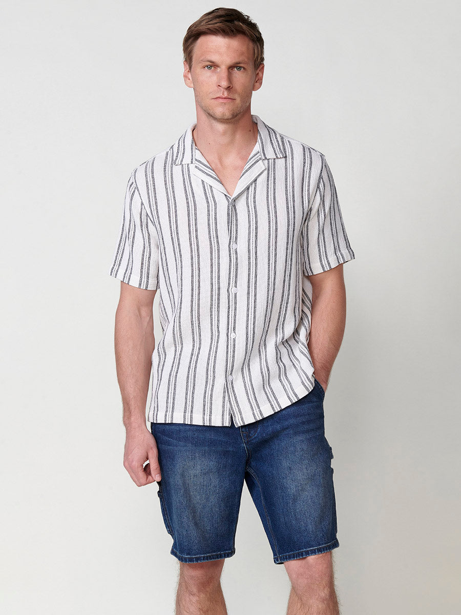 Camisa Hombre Manga Corta Rayas Verticales Algodón Crudo – Koroshi