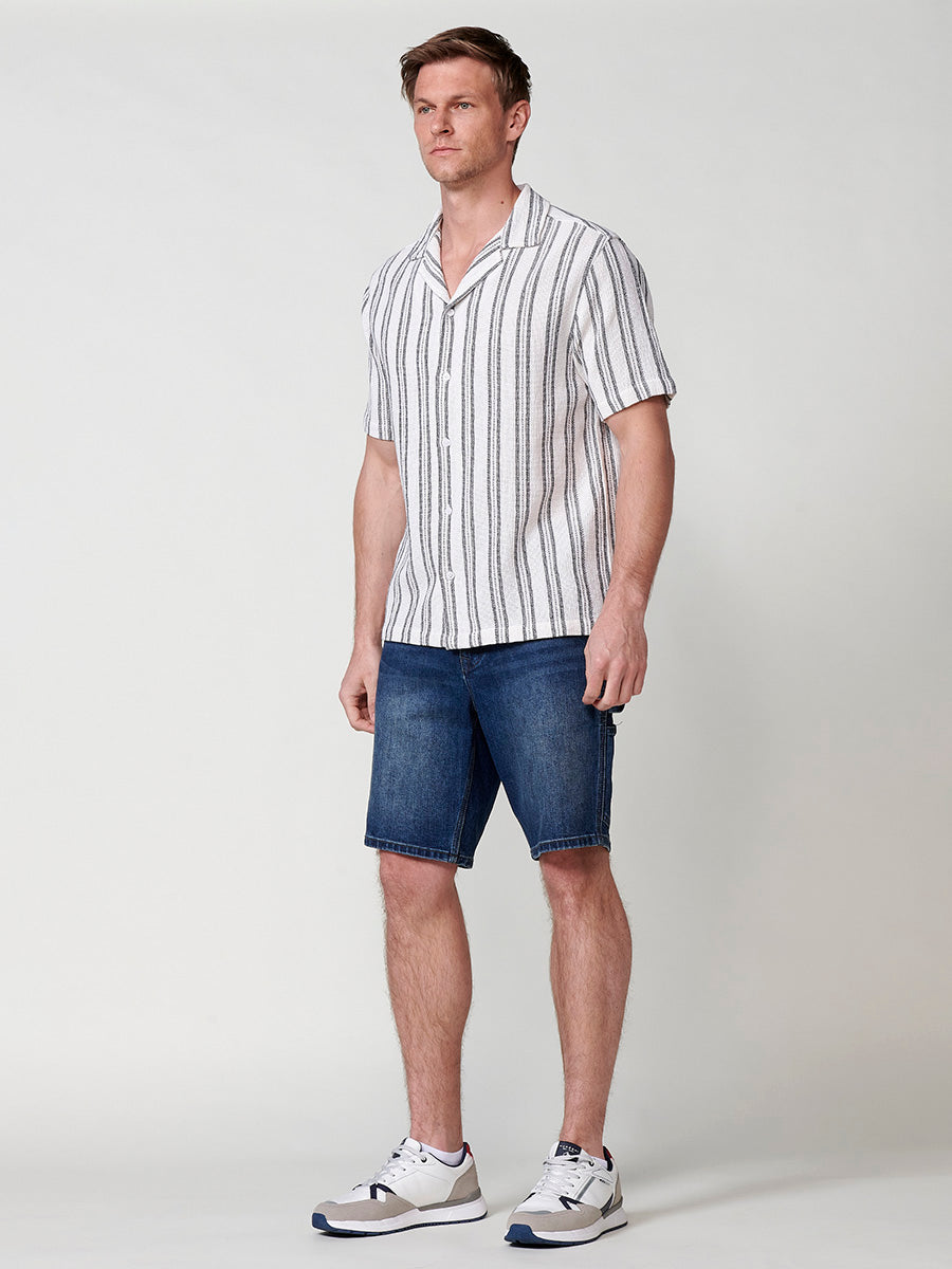 Camisa Hombre Manga Corta Rayas Verticales Algodón Crudo – Koroshi