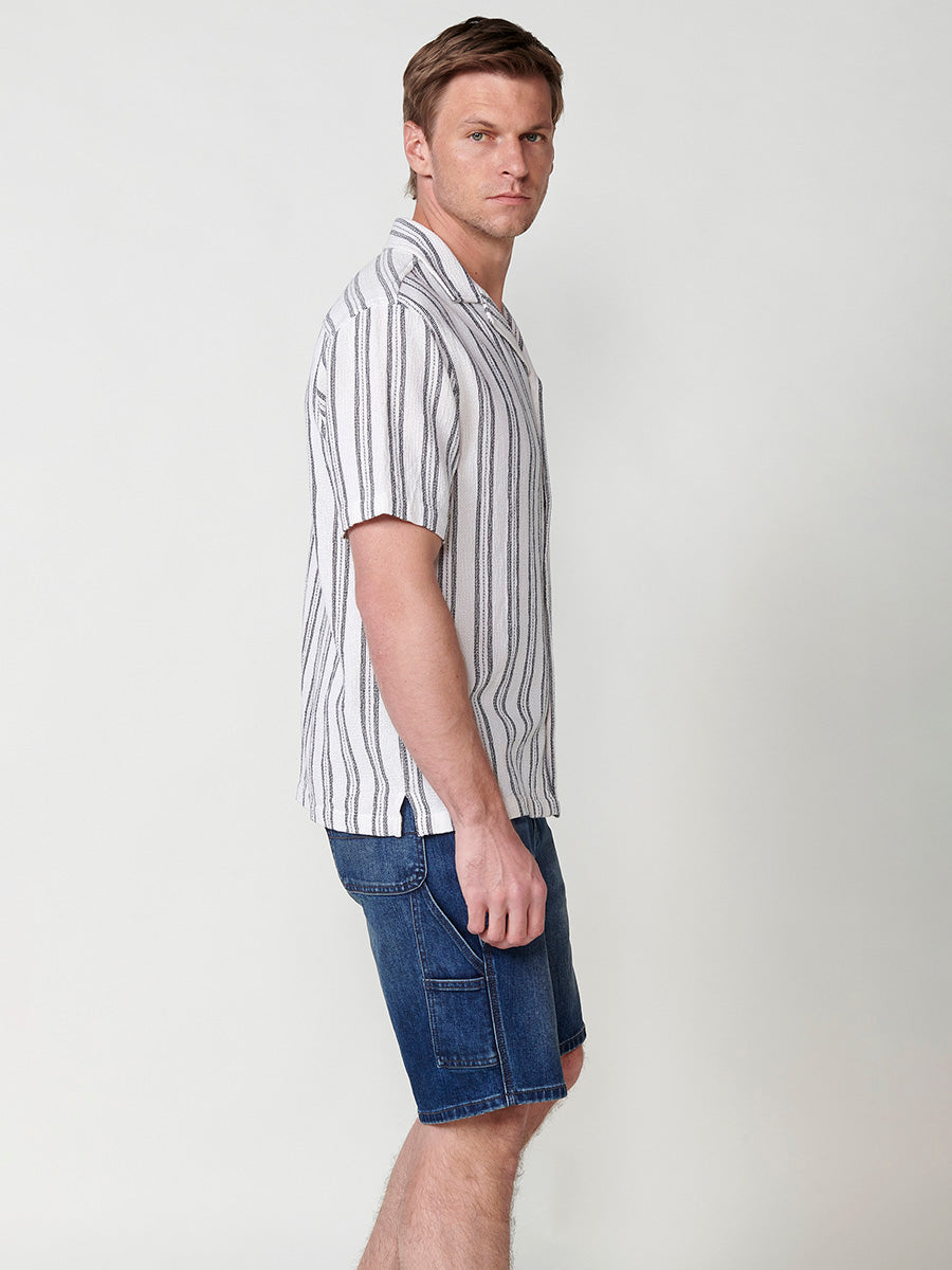 Camisa Hombre Manga Corta Rayas Verticales Algodón Crudo – Koroshi