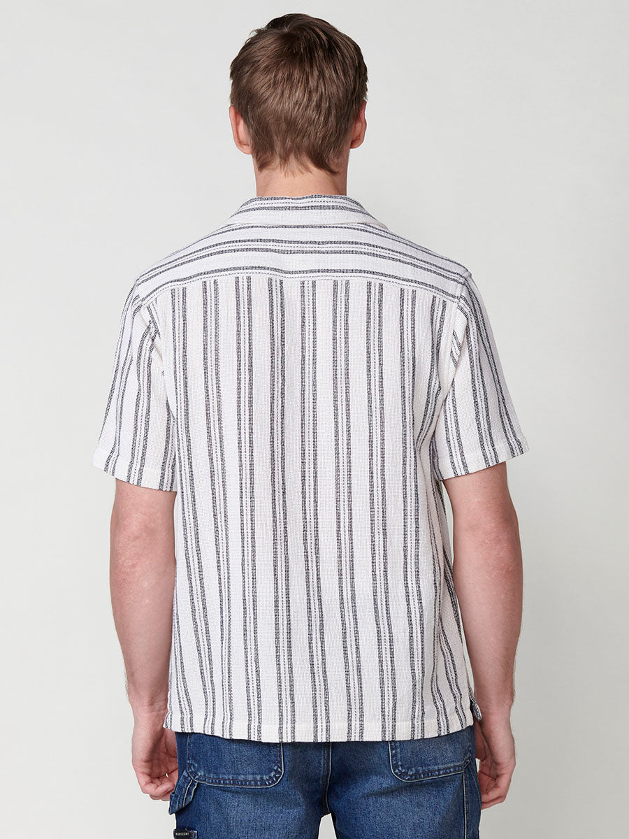 Camisa Hombre Manga Corta Rayas Verticales Algodón Crudo – Koroshi