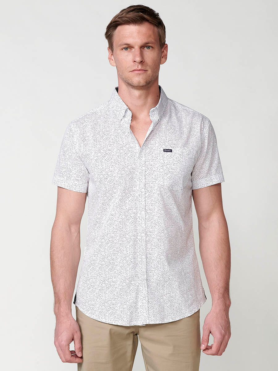 Camisa Hombre Manga Corta Algodón Micro Estampado con Bolsillo – Koroshi 2511CC32