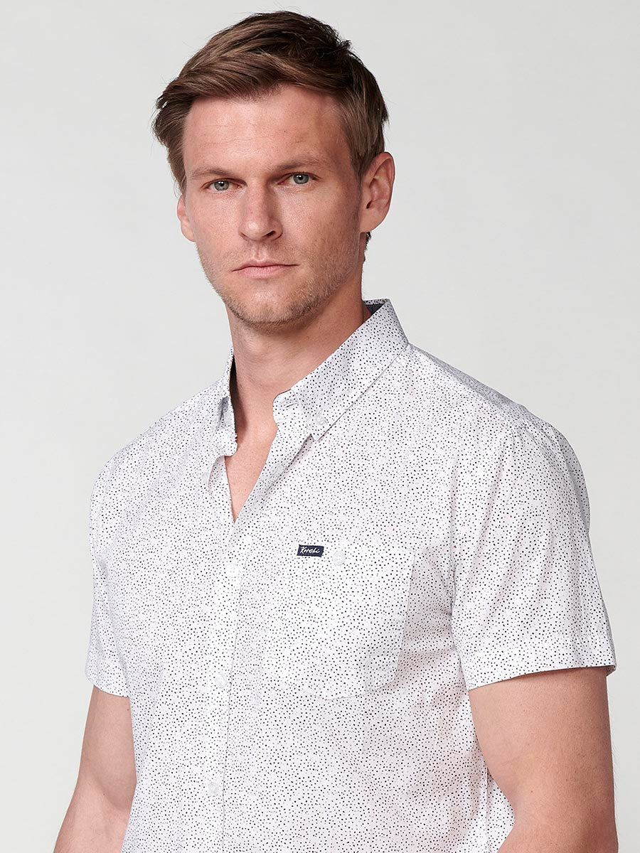 Camisa Hombre Manga Corta Algodón Micro Estampado con Bolsillo – Koroshi 2511CC32