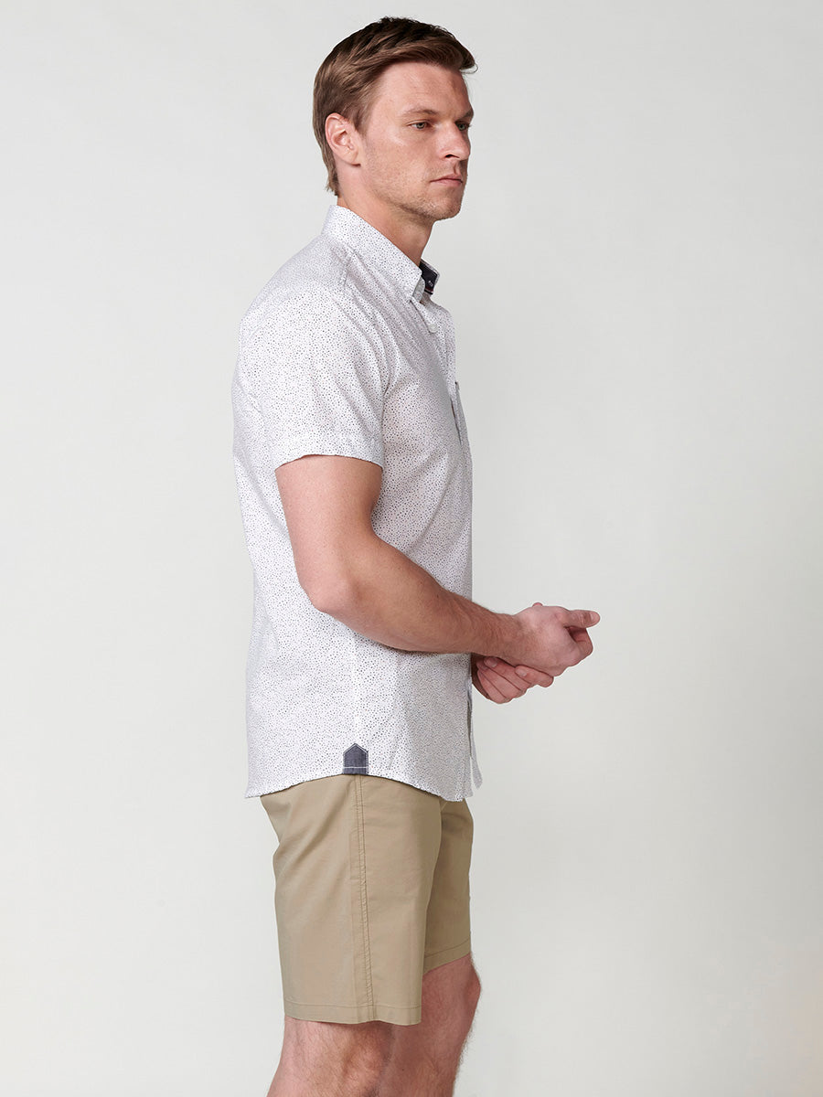 Camisa Hombre Manga Corta Algodón Micro Estampado con Bolsillo – Koroshi 2511CC32