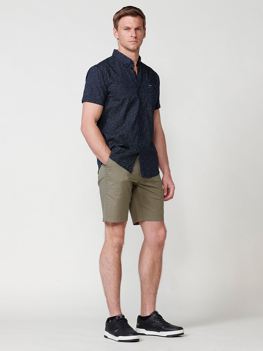 Camisa Hombre Manga Corta Algodón Micro Estampado con Bolsillo – Koroshi 2511CC32
