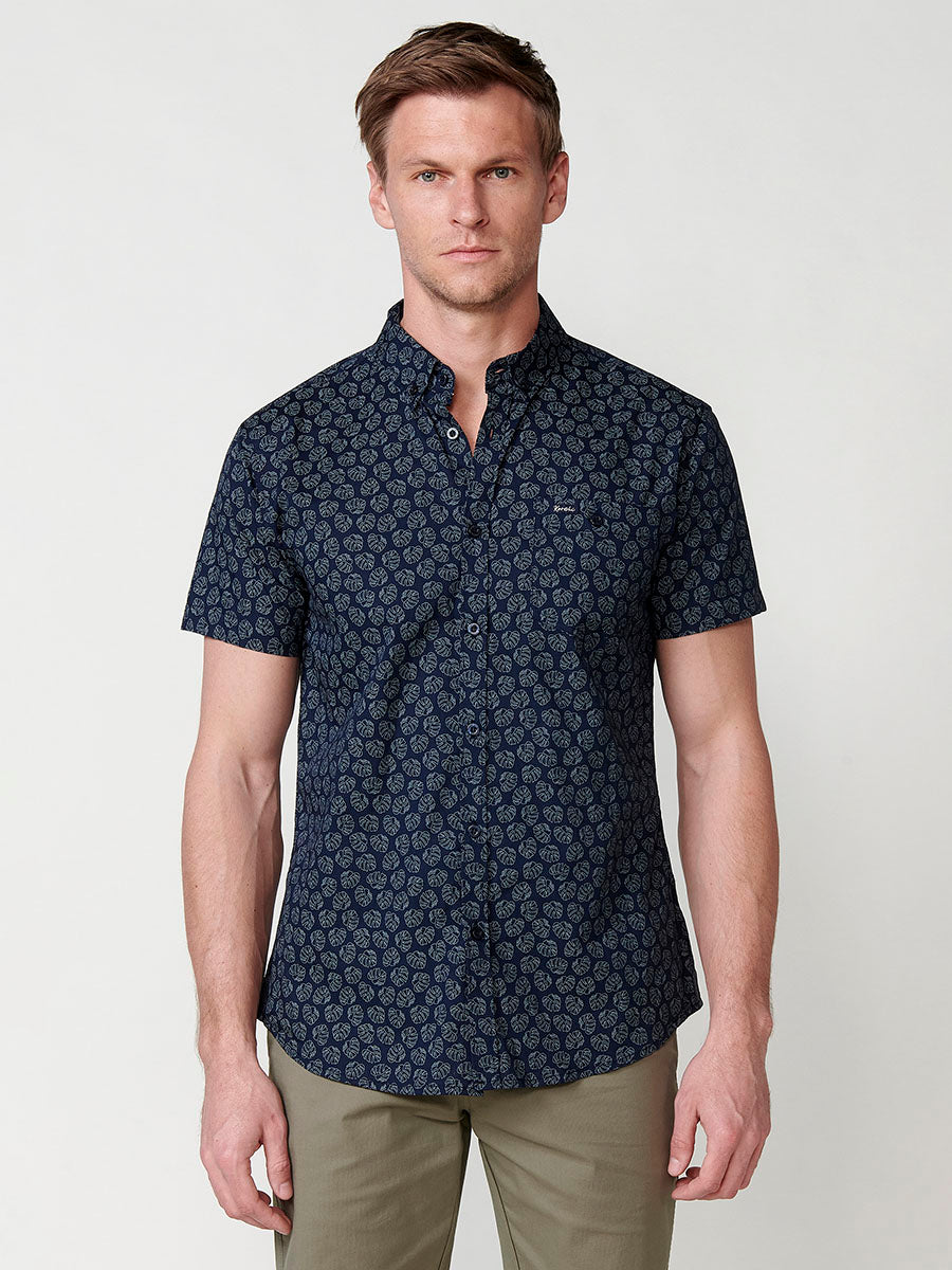 Camisa Hombre Manga Corta Algodón Micro Estampado con Bolsillo – Koroshi 2511CC32