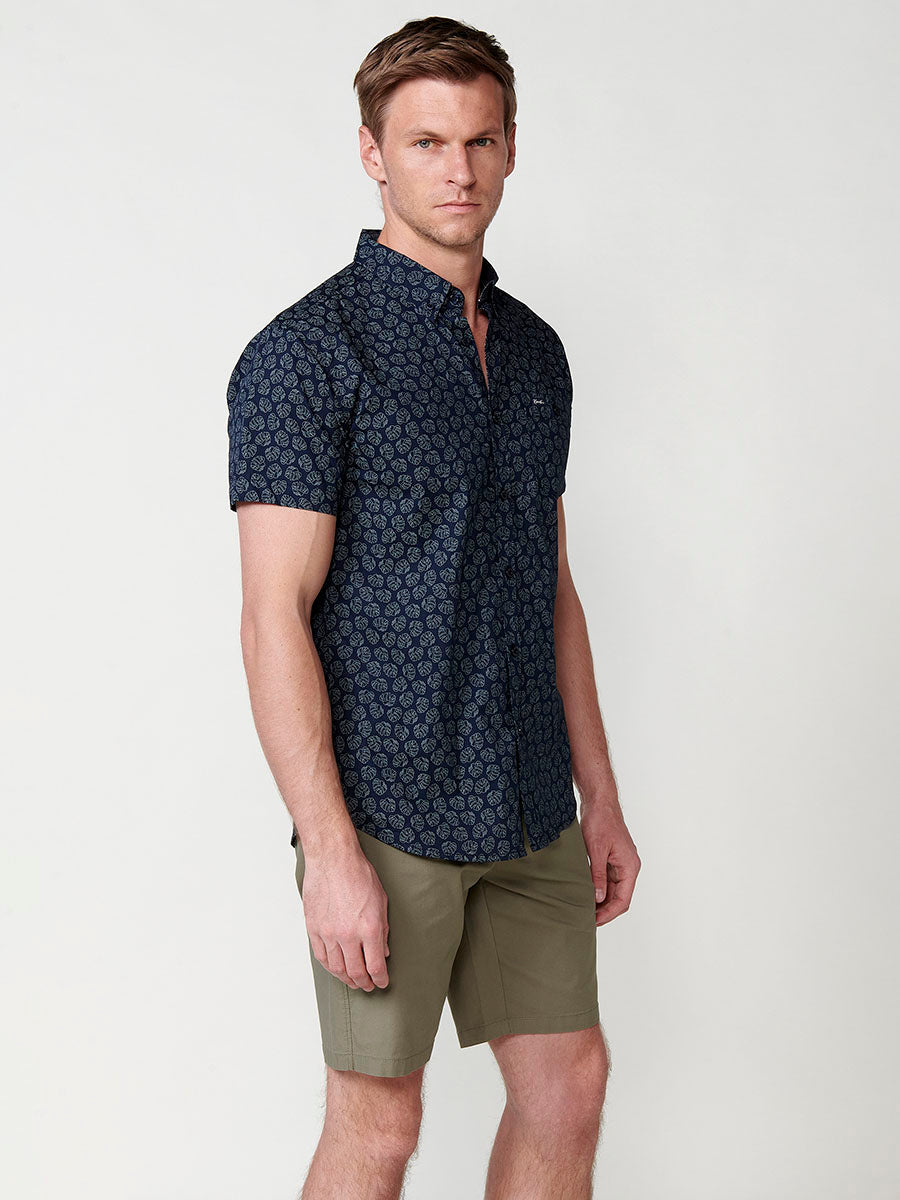 Camisa Hombre Manga Corta Algodón Micro Estampado con Bolsillo – Koroshi 2511CC32
