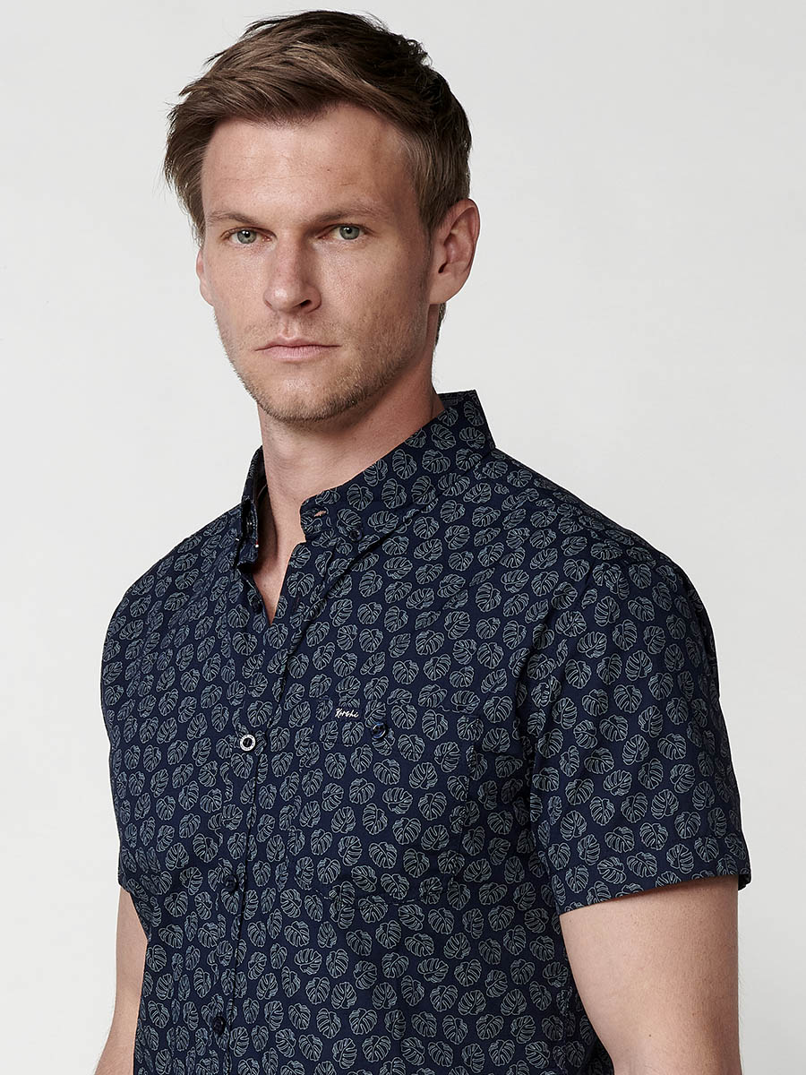 Camisa Hombre Manga Corta Algodón Micro Estampado con Bolsillo – Koroshi 2511CC32