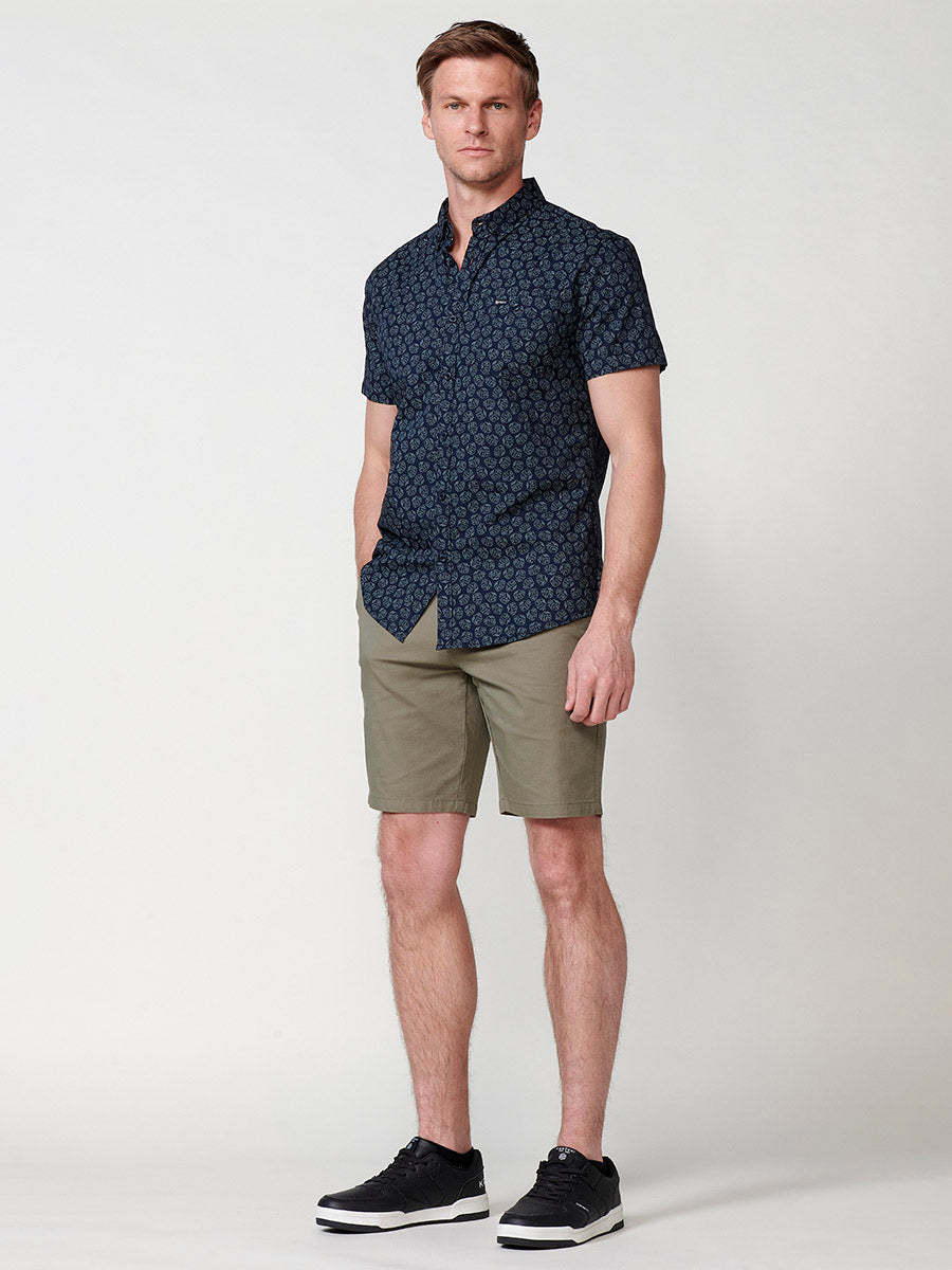 Camisa Hombre Manga Corta Algodón Micro Estampado con Bolsillo – Koroshi 2511CC32