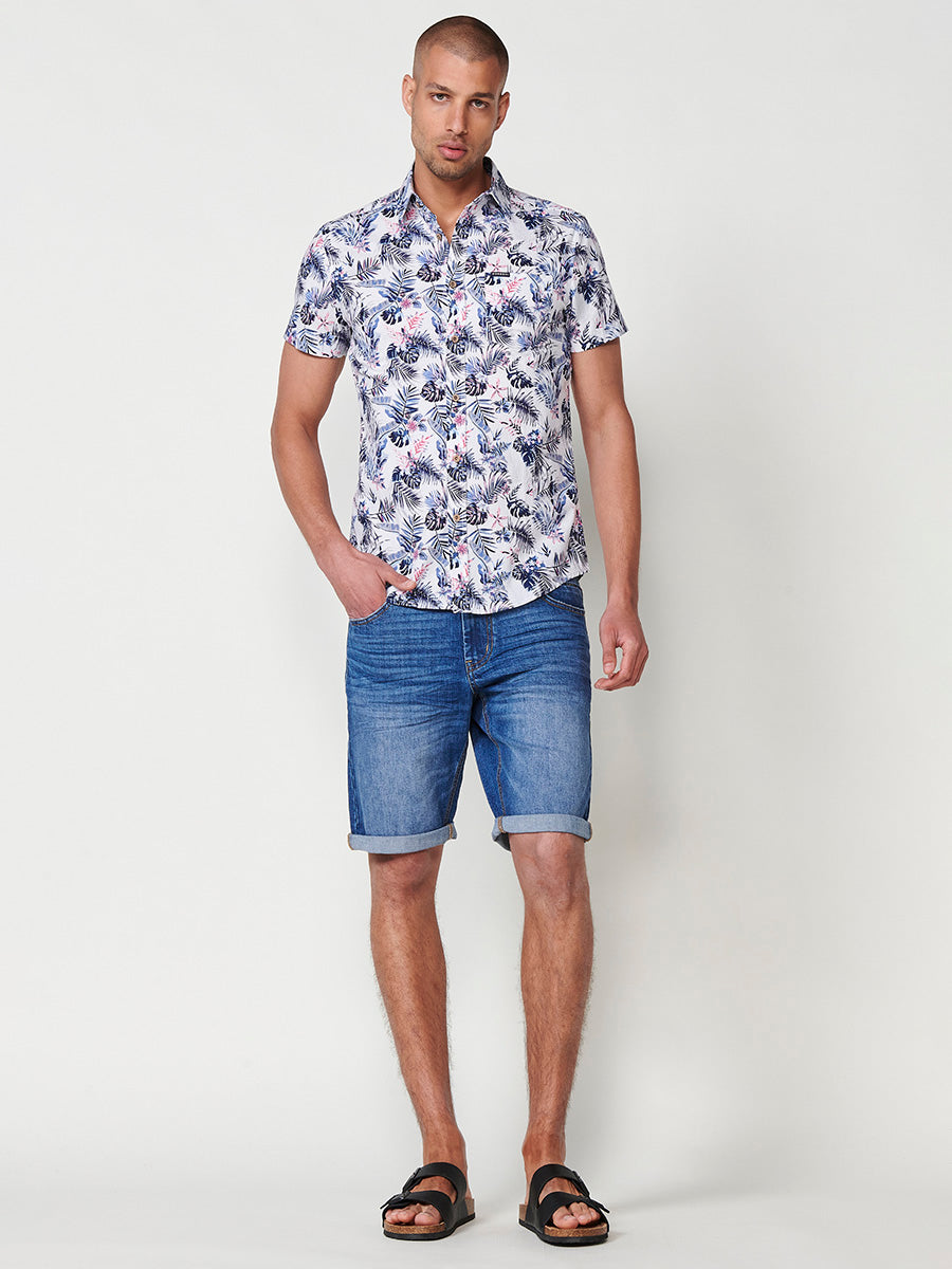 Camisa Hombre Manga Corta Estampado Tropical Algodón con Bolsillo – Koroshi 2511CC43