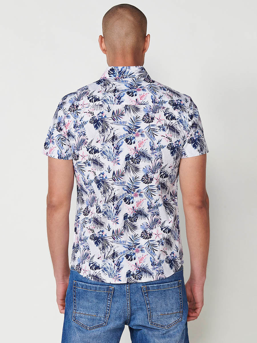 Camisa Hombre Manga Corta Estampado Tropical Algodón con Bolsillo – Koroshi 2511CC43