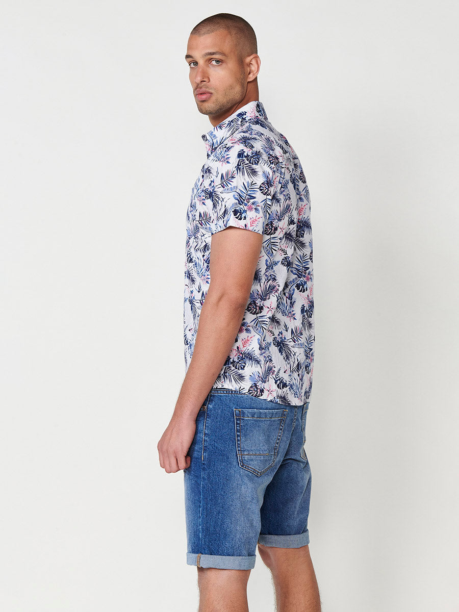 Camisa Hombre Manga Corta Estampado Tropical Algodón con Bolsillo – Koroshi 2511CC43