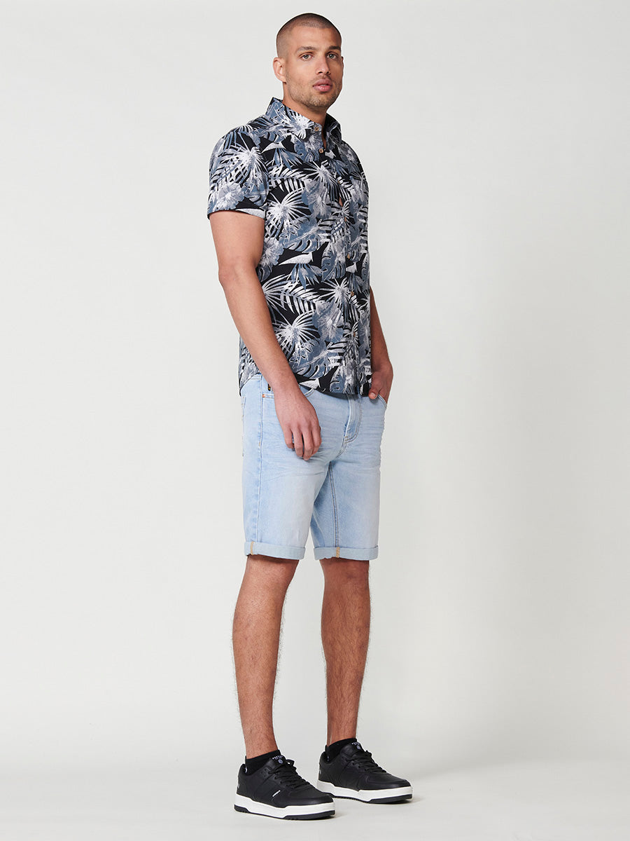 Camisa Hombre Manga Corta Estampado Tropical Algodón con Bolsillo – Koroshi 2511CC43