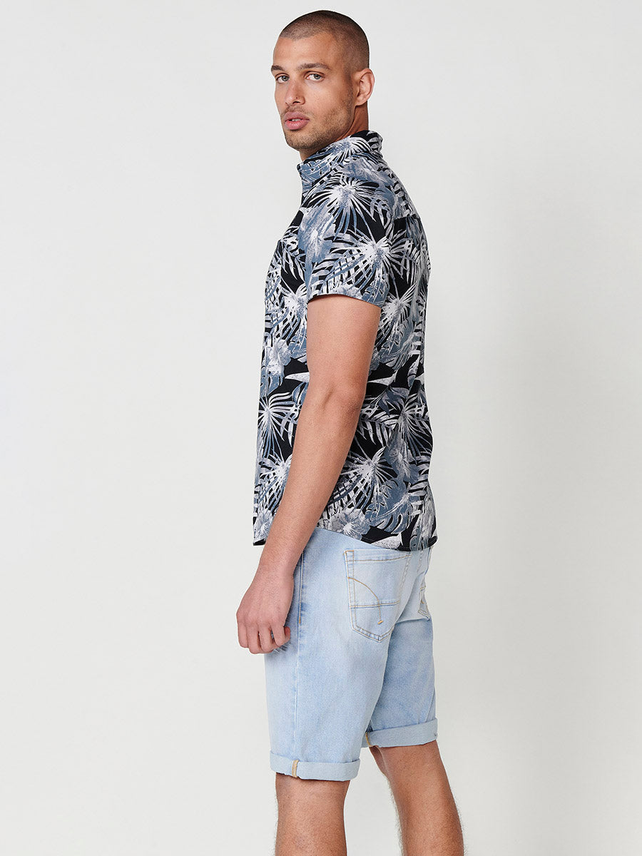Camisa Hombre Manga Corta Estampado Tropical Algodón con Bolsillo – Koroshi 2511CC43