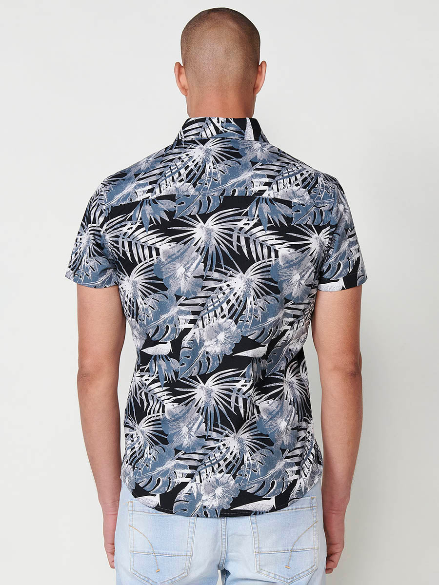 Camisa Hombre Manga Corta Estampado Tropical Algodón con Bolsillo – Koroshi 2511CC43
