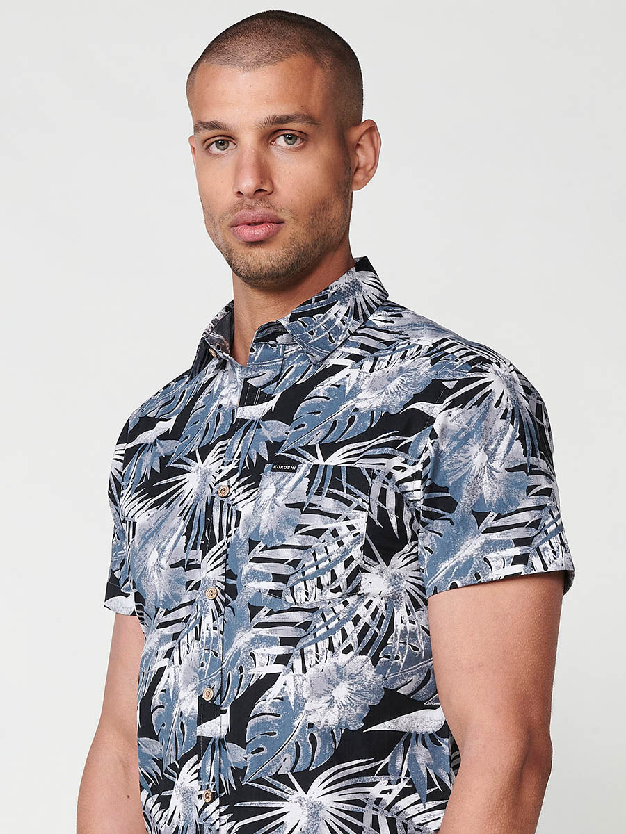 Camisa Hombre Manga Corta Estampado Tropical Algodón con Bolsillo – Koroshi 2511CC43