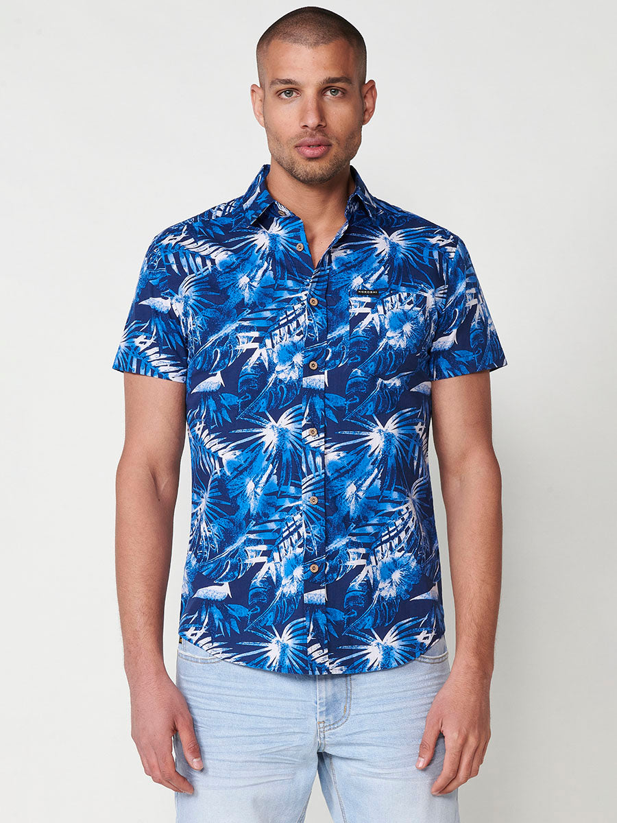 Camisa Hombre Manga Corta Estampado Tropical Algodón con Bolsillo – Koroshi 2511CC43