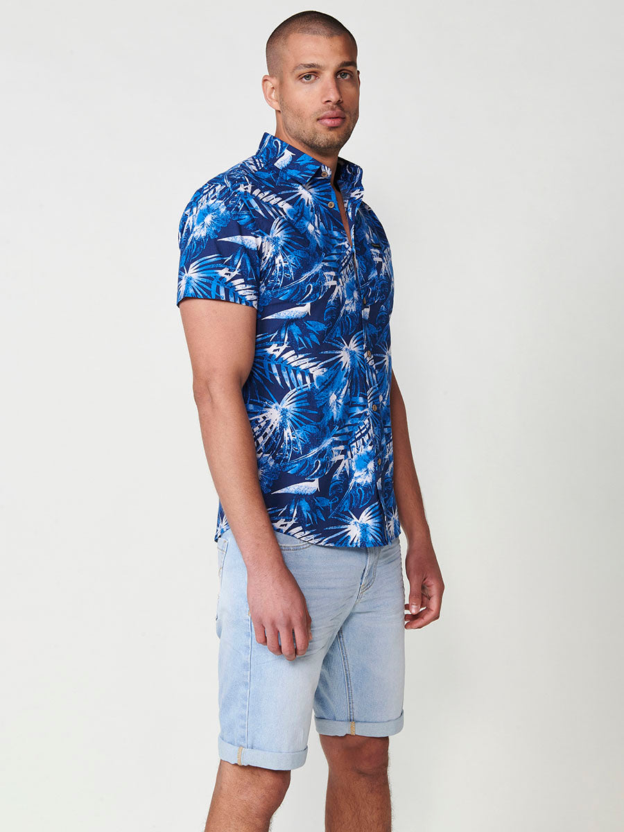Camisa Hombre Manga Corta Estampado Tropical Algodón con Bolsillo – Koroshi 2511CC43