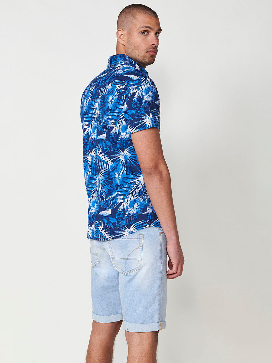 Camisa Hombre Manga Corta Estampado Tropical Algodón con Bolsillo – Koroshi 2511CC43