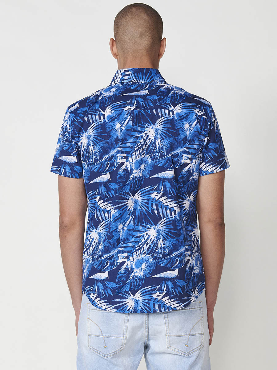 Camisa Hombre Manga Corta Estampado Tropical Algodón con Bolsillo – Koroshi 2511CC43