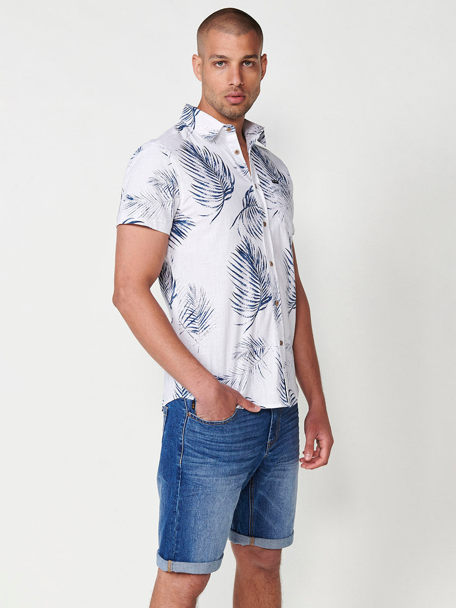 Camisa Hombre Manga Corta Tropical Algodón con Bolsillo – Koroshi 2511CC44