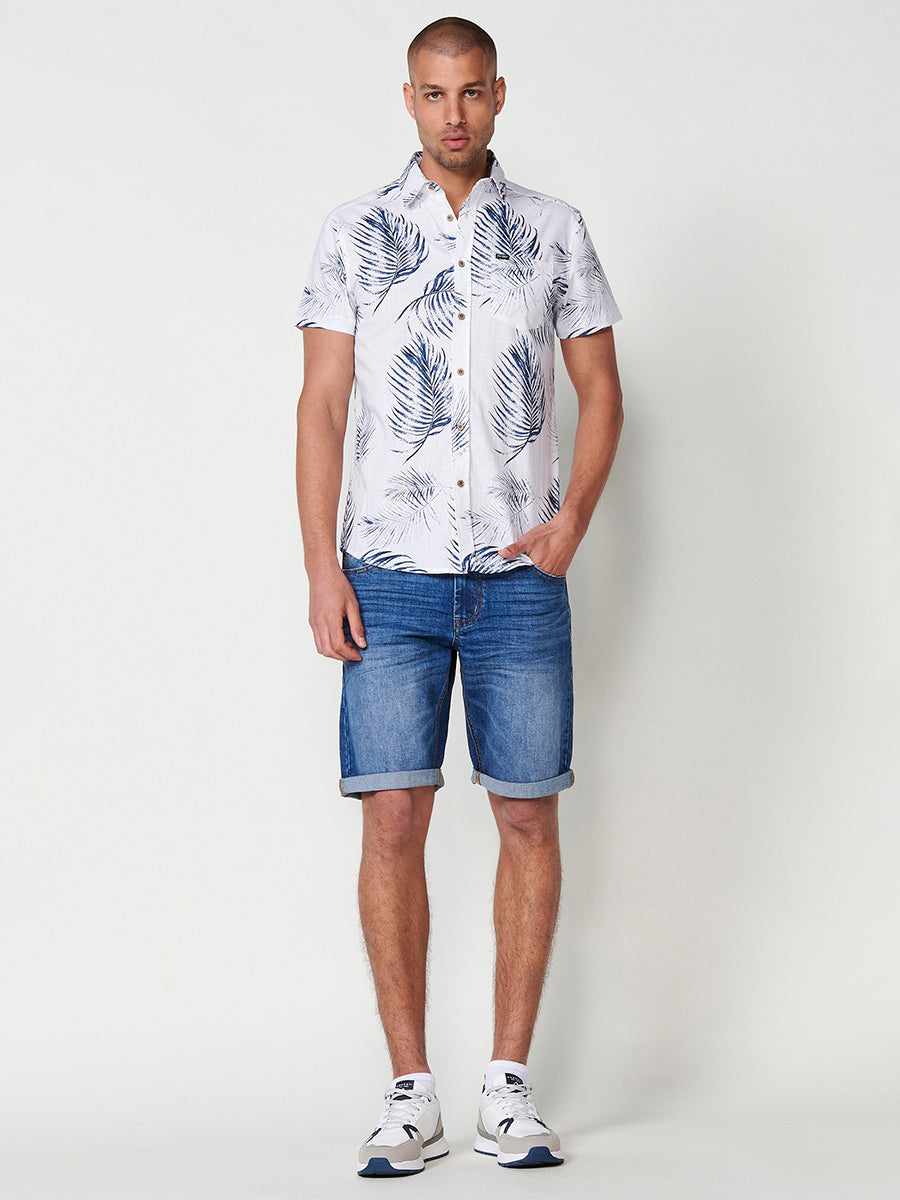 Camisa Hombre Manga Corta Tropical Algodón con Bolsillo – Koroshi 2511CC44