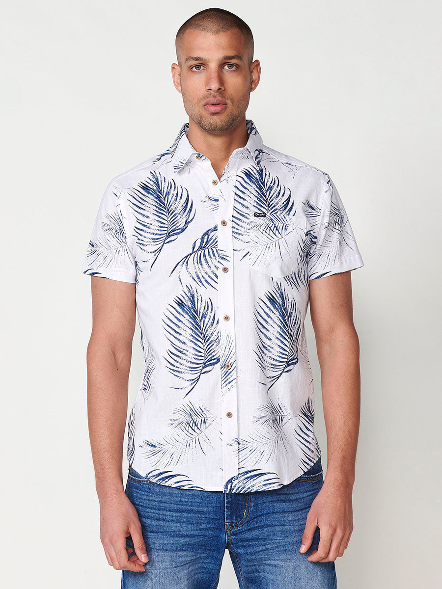 Camisa Hombre Manga Corta Tropical Algodón con Bolsillo – Koroshi 2511CC44