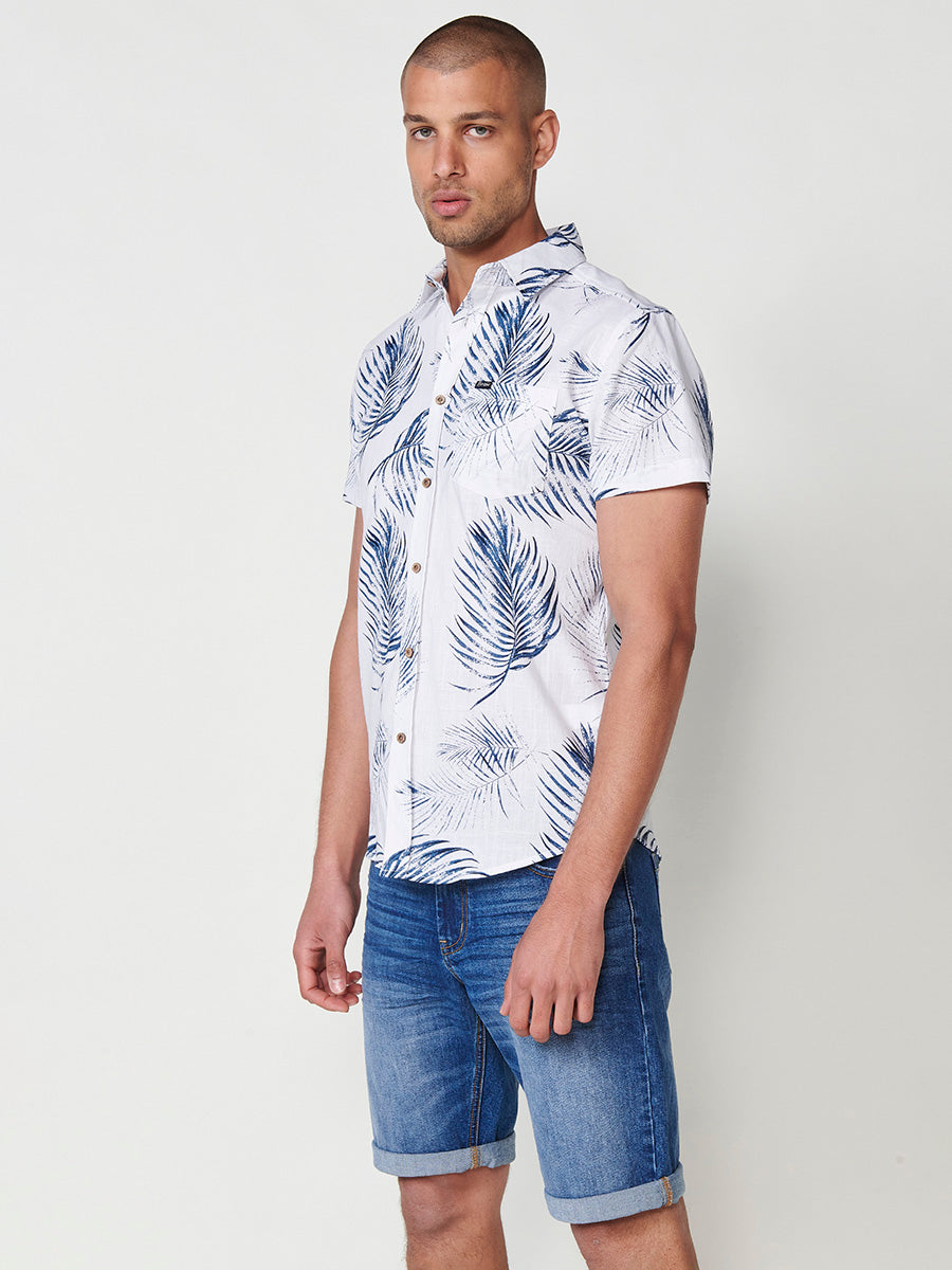 Camisa Hombre Manga Corta Tropical Algodón con Bolsillo – Koroshi 2511CC44