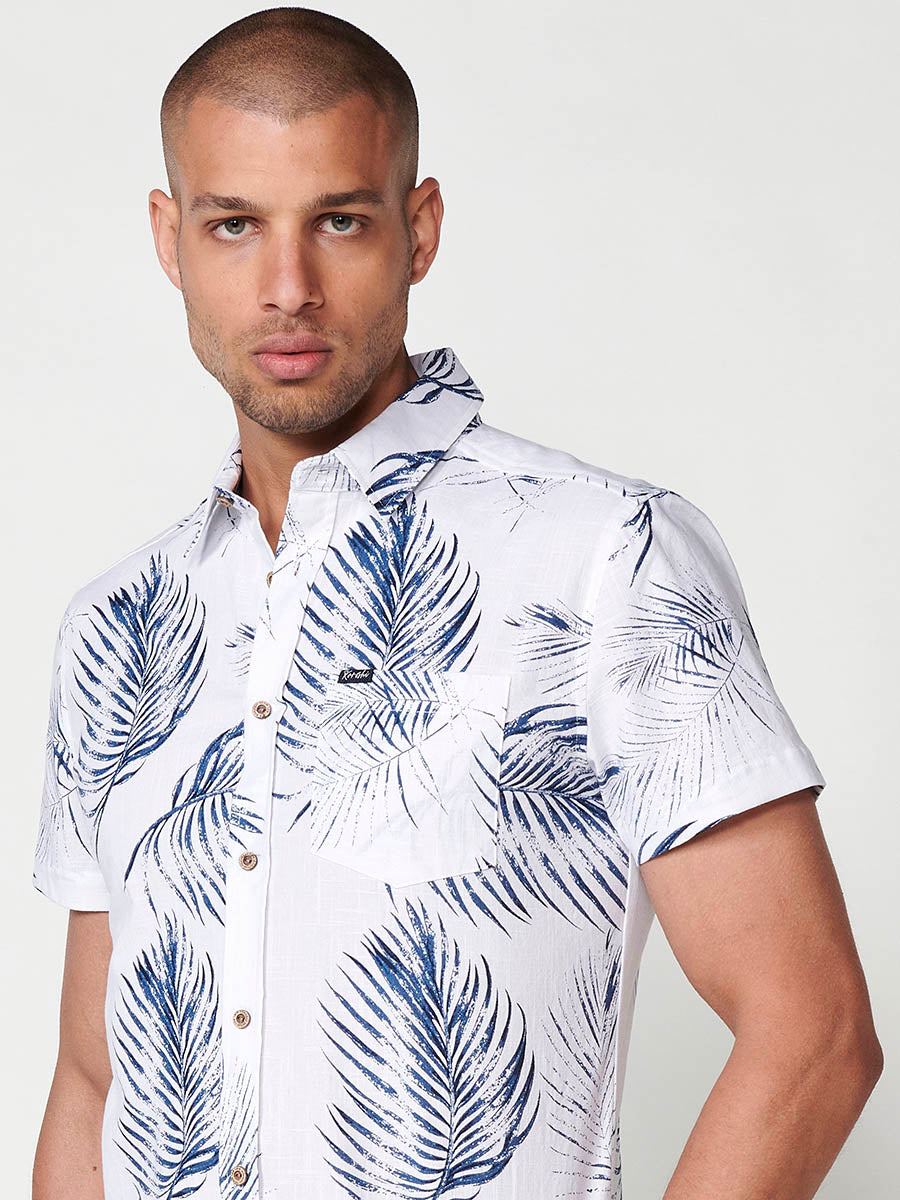 Camisa Hombre Manga Corta Tropical Algodón con Bolsillo – Koroshi 2511CC44