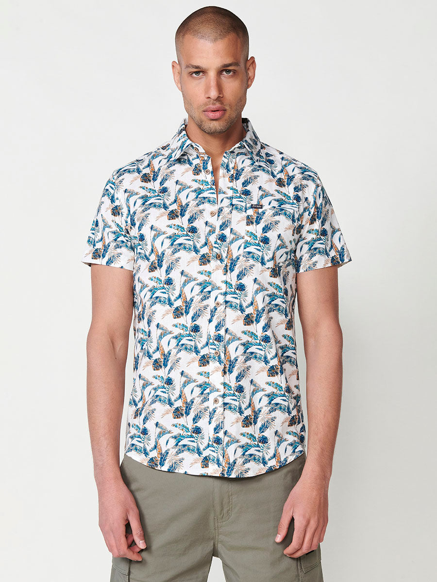 Camisa Hombre Manga Corta Tropical Algodón con Bolsillo – Koroshi 2511CC44