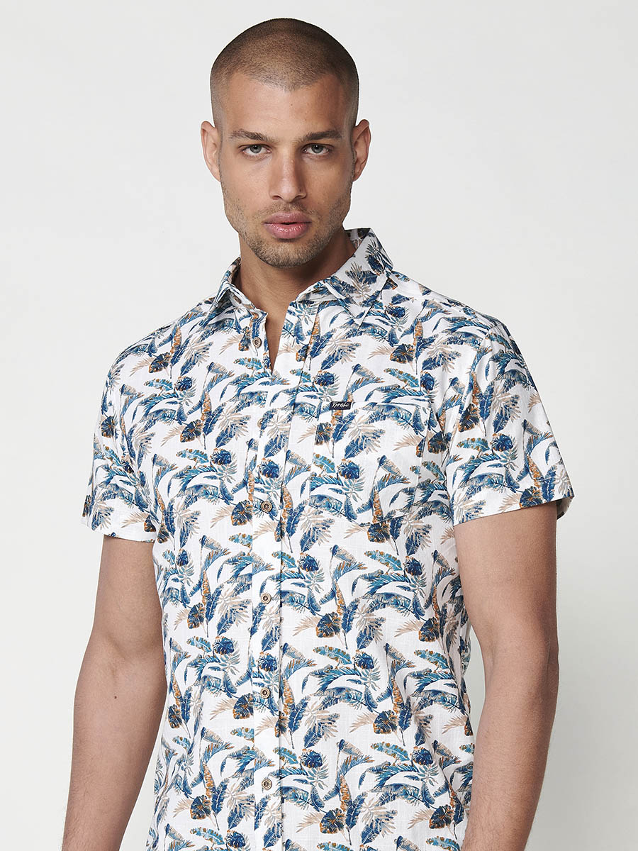 Camisa Hombre Manga Corta Tropical Algodón con Bolsillo – Koroshi 2511CC44