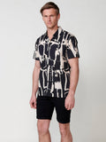 Camisa Hombre Manga Corta Estampada Relaxed Lyocell Algodón Negra – Koroshi