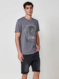 Camiseta Hombre Manga Corta Estampada Cuello Redondo – Koroshi Gris