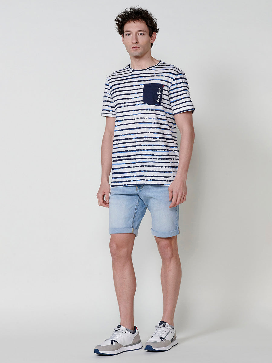 Camiseta Hombre Manga Corta Rayas Bolsillo Blanca – Koroshi