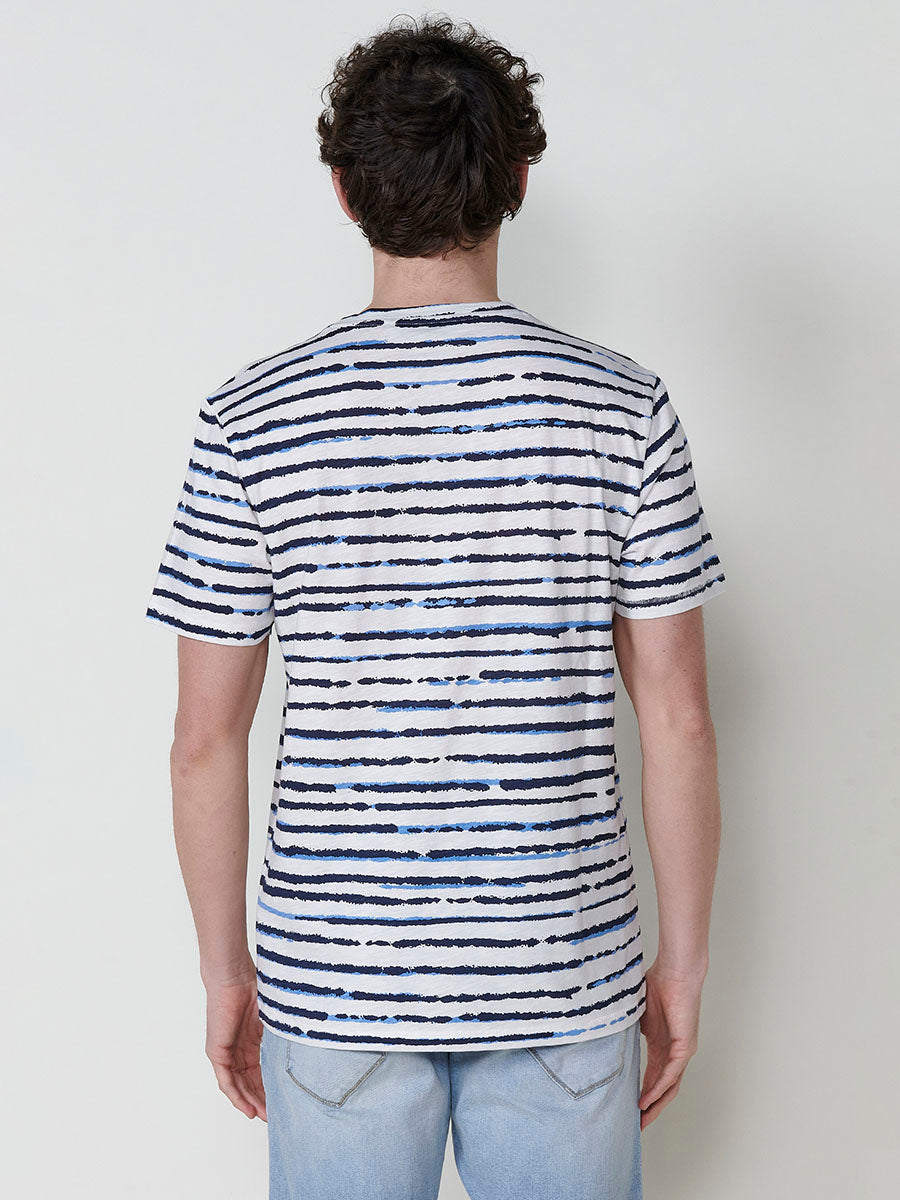 Camiseta Hombre Manga Corta Rayas Bolsillo Blanca – Koroshi