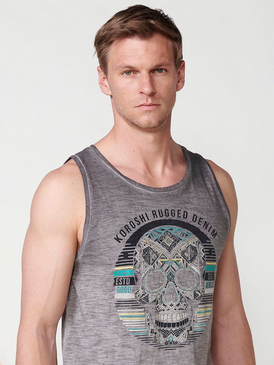 Camiseta Hombre Sin Mangas Tirantes Estampado Calavera – Koroshi 2511MS05