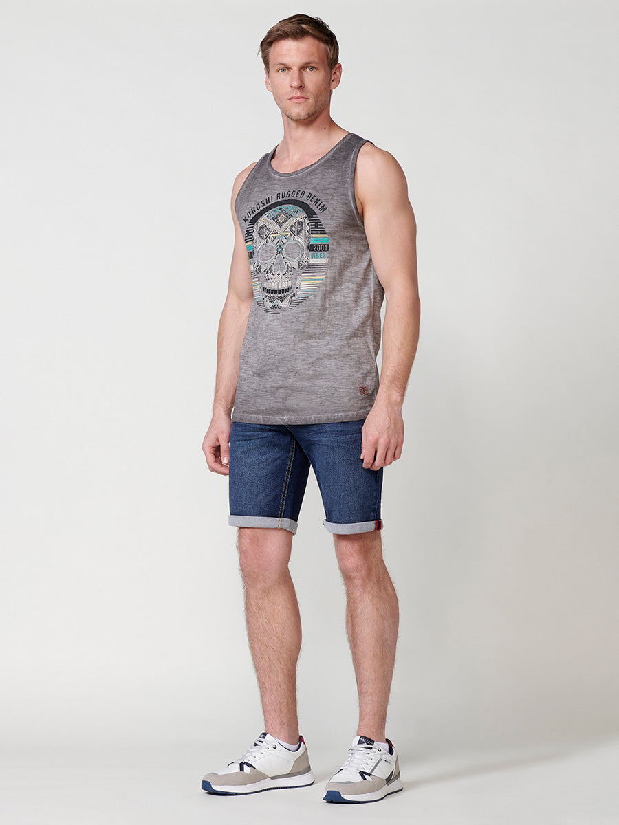 Camiseta Hombre Sin Mangas Tirantes Estampado Calavera – Koroshi 2511MS05