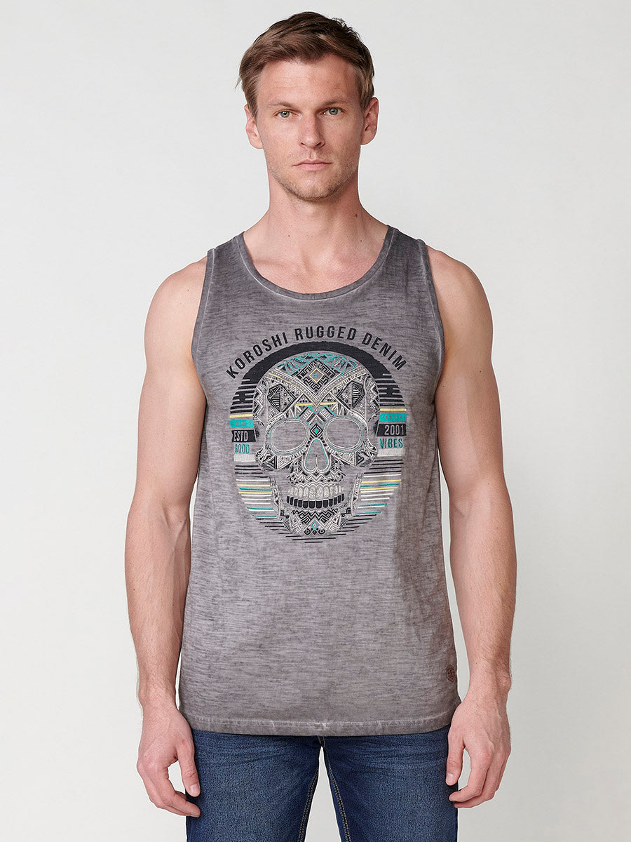 Camiseta Hombre Sin Mangas Tirantes Estampado Calavera – Koroshi 2511MS05