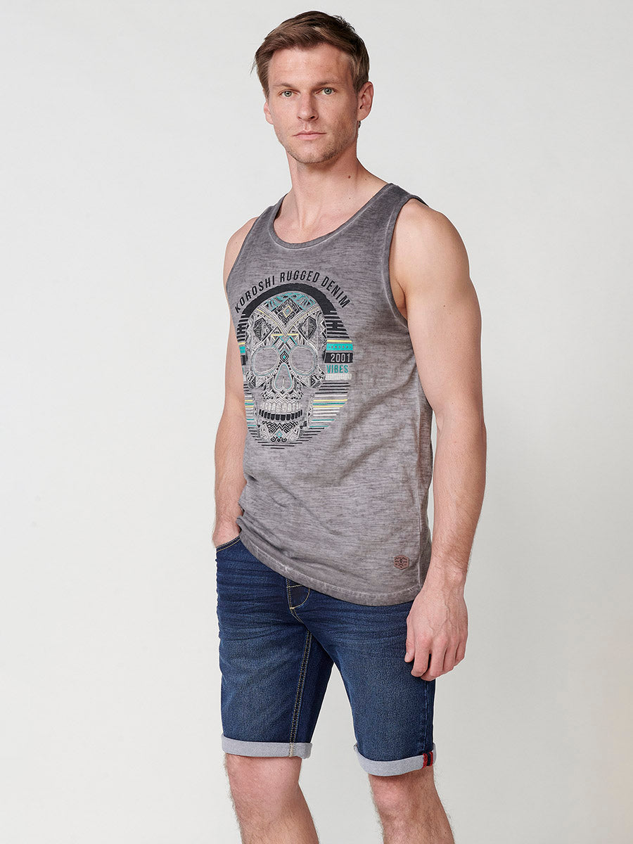 Camiseta Hombre Sin Mangas Tirantes Estampado Calavera – Koroshi 2511MS05